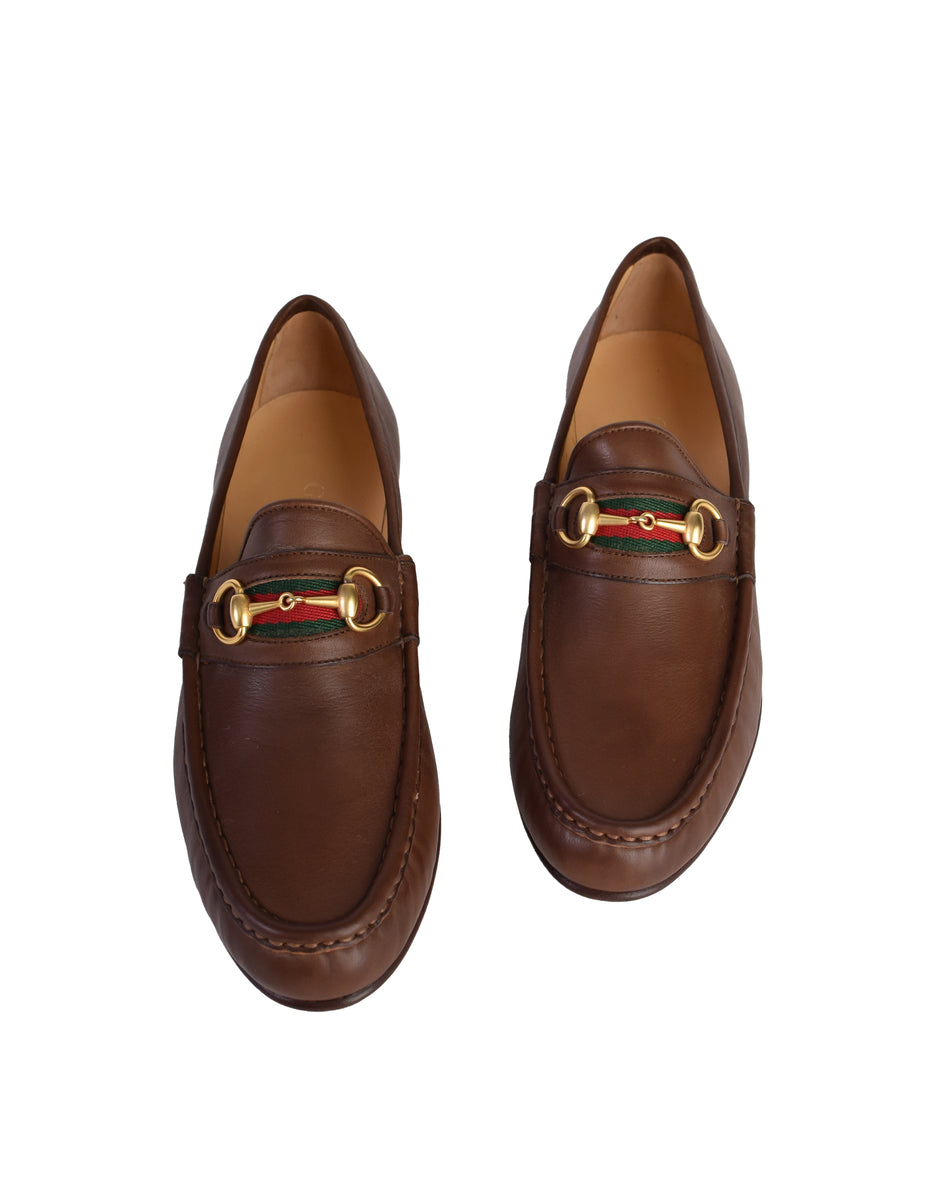 Gucci Vintage Iconic Classic Web Stripe Horsebit Brown Leather Loafers ...