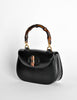 Gucci Vintage 1960s Black Leather Bamboo Handle Handbag - from Amarcord Vintage Fashion