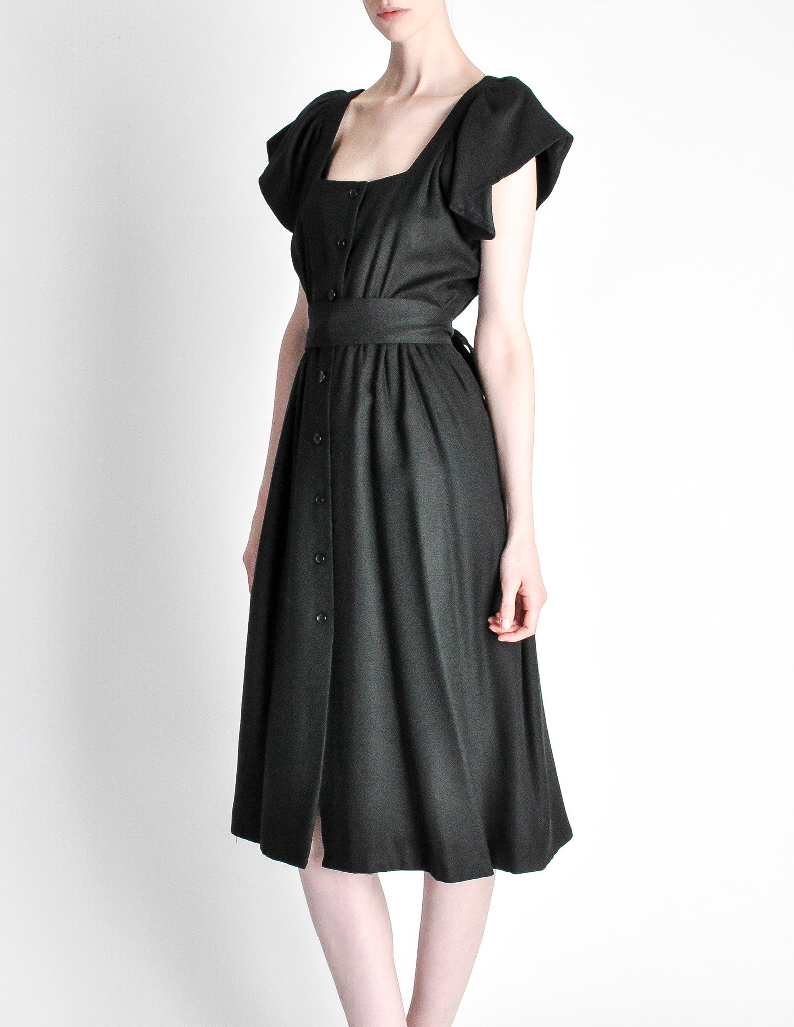 Halston Vintage Black Linen Button Up Dress - from Amarcord Vintage Fashion
