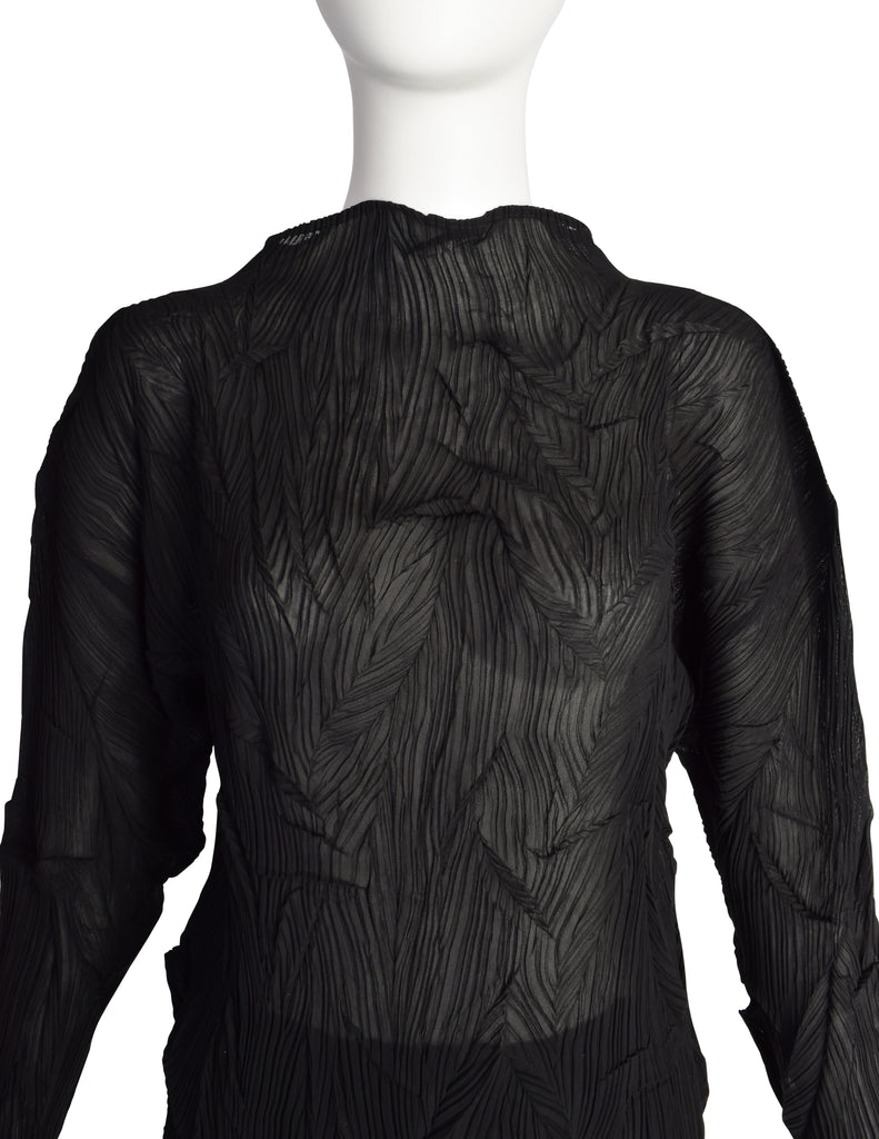 Issey Miyake Vintage Black Twisted Pleated Long Sleeve Top and