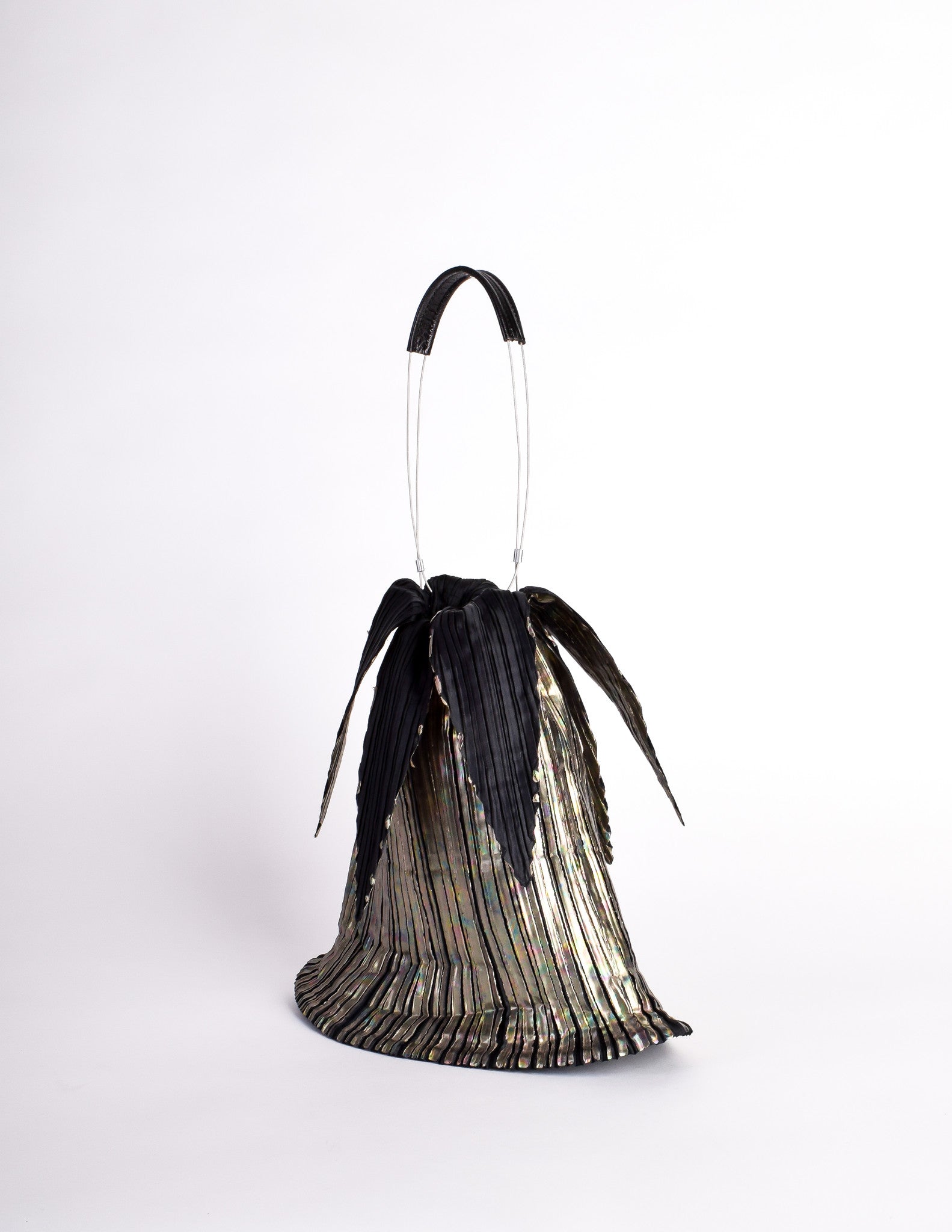 Issey Miyake Vintage Black & Gold Iridescent Pleated Bag - from ...