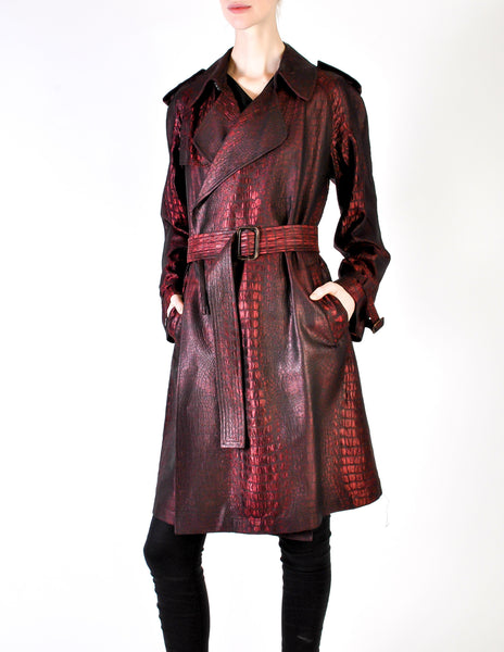 Jean Paul Gaultier Vintage Metallic Maroon Alligator Print Trench