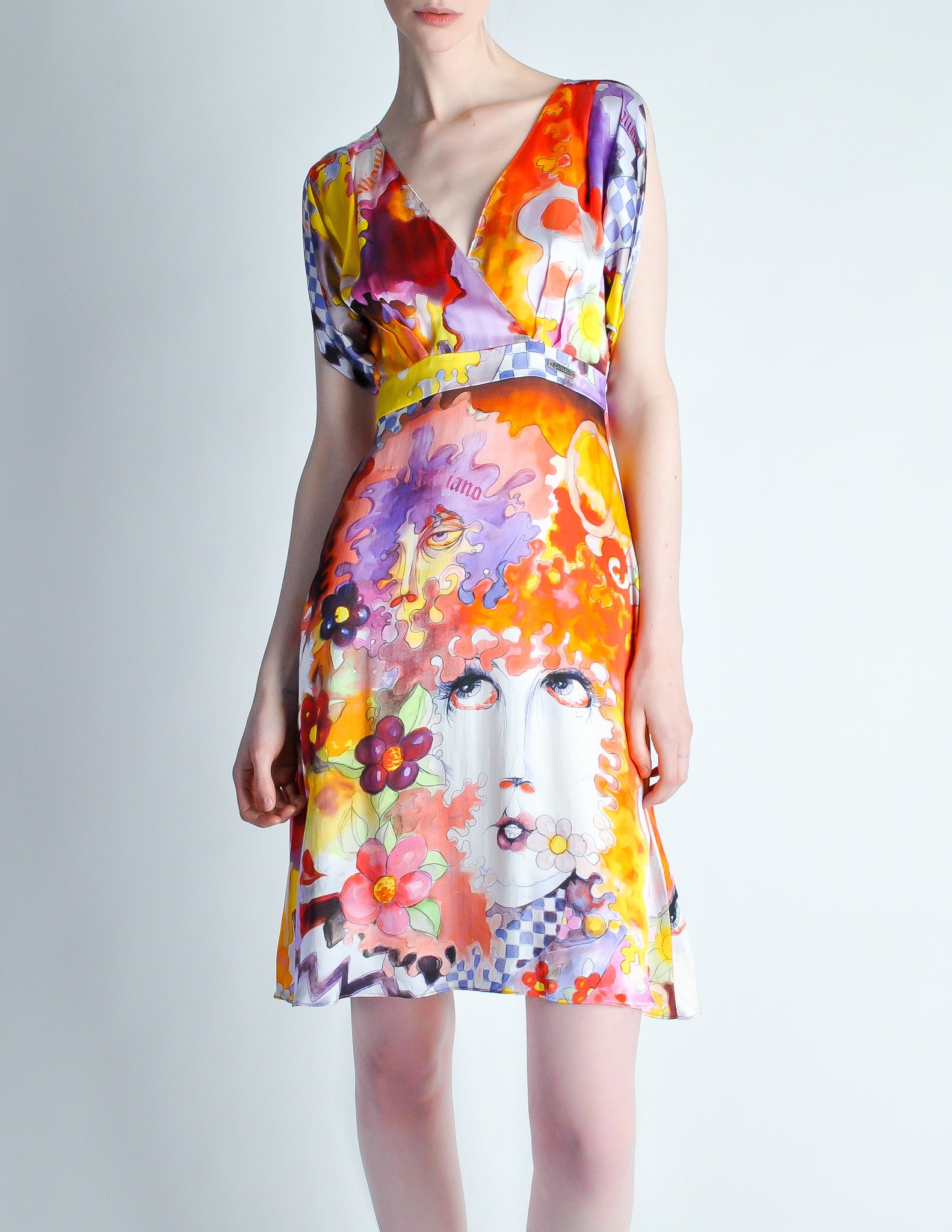 Galliano Vintage Colorful Silk Face Dress - from Amarcord Vintage Fashion