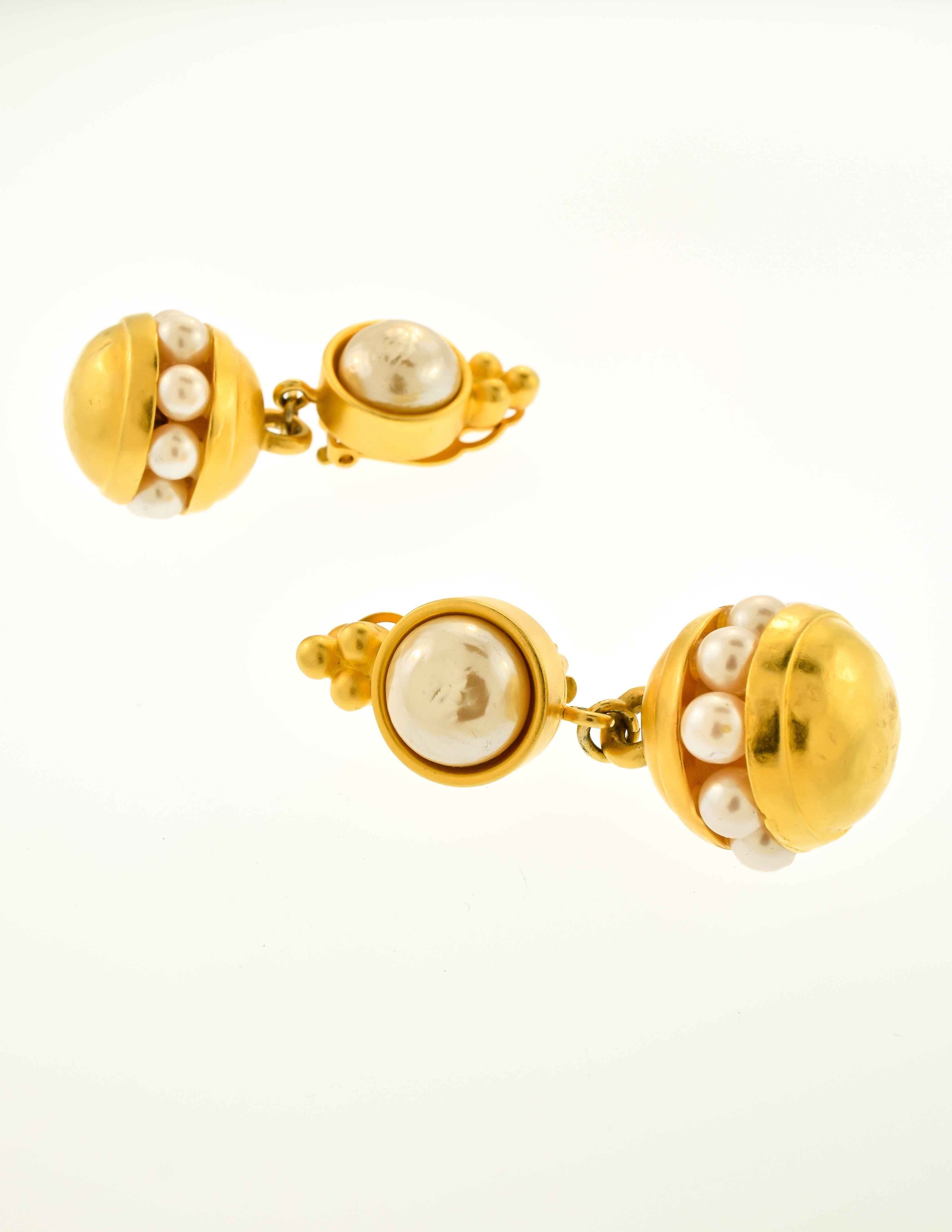 Karl Lagerfeld Vintage Gold and Pearl Dangle Earrings - from Amarcord ...