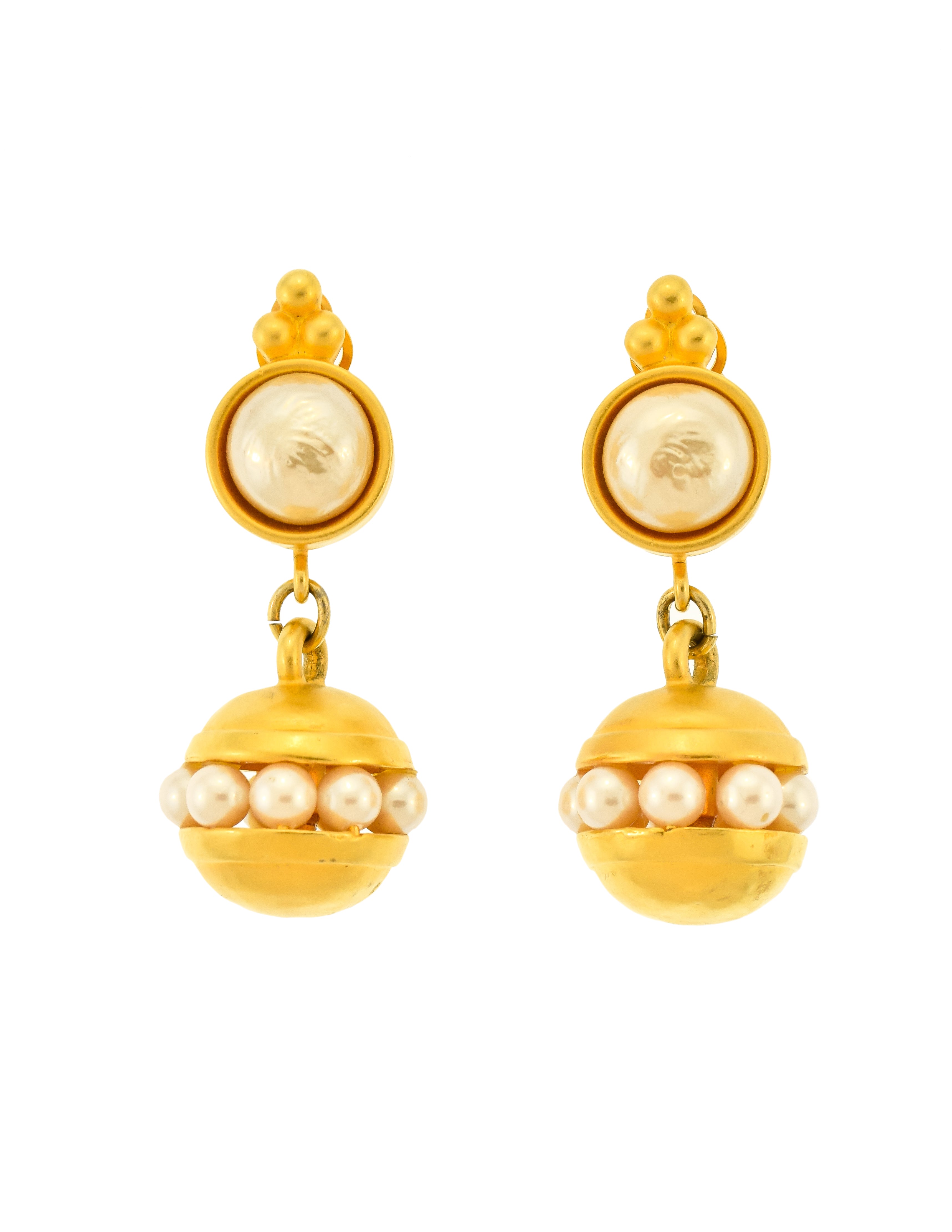 Karl Lagerfeld Vintage Gold and Pearl Dangle Earrings - from Amarcord ...