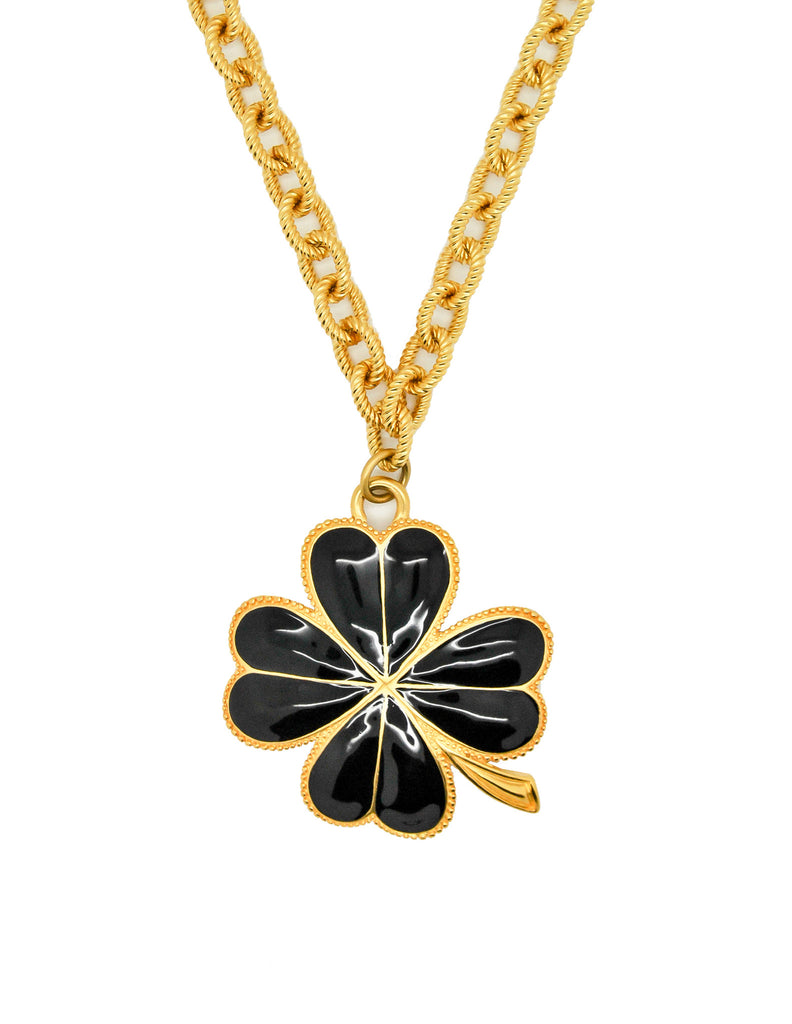 Karl Lagerfeld Vintage Black and Gold Shamrock Necklace – Amarcord ...