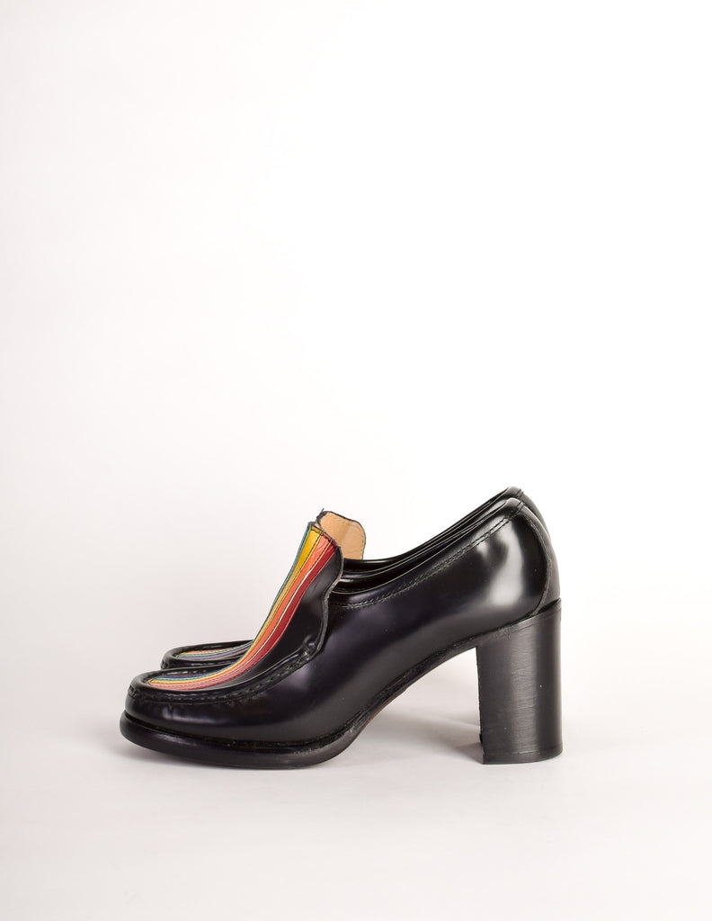Patrick Cox Vintage Rainbow Stripe Black Leather Heeled Loafer Shoes ...