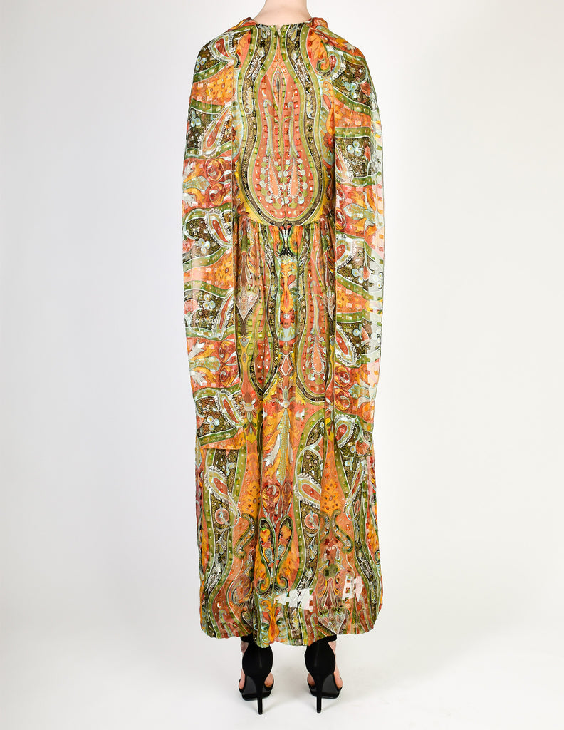 Pauline Trigere Vintage Sheer Patterned Silk Chiffon Jacquard Dress ...