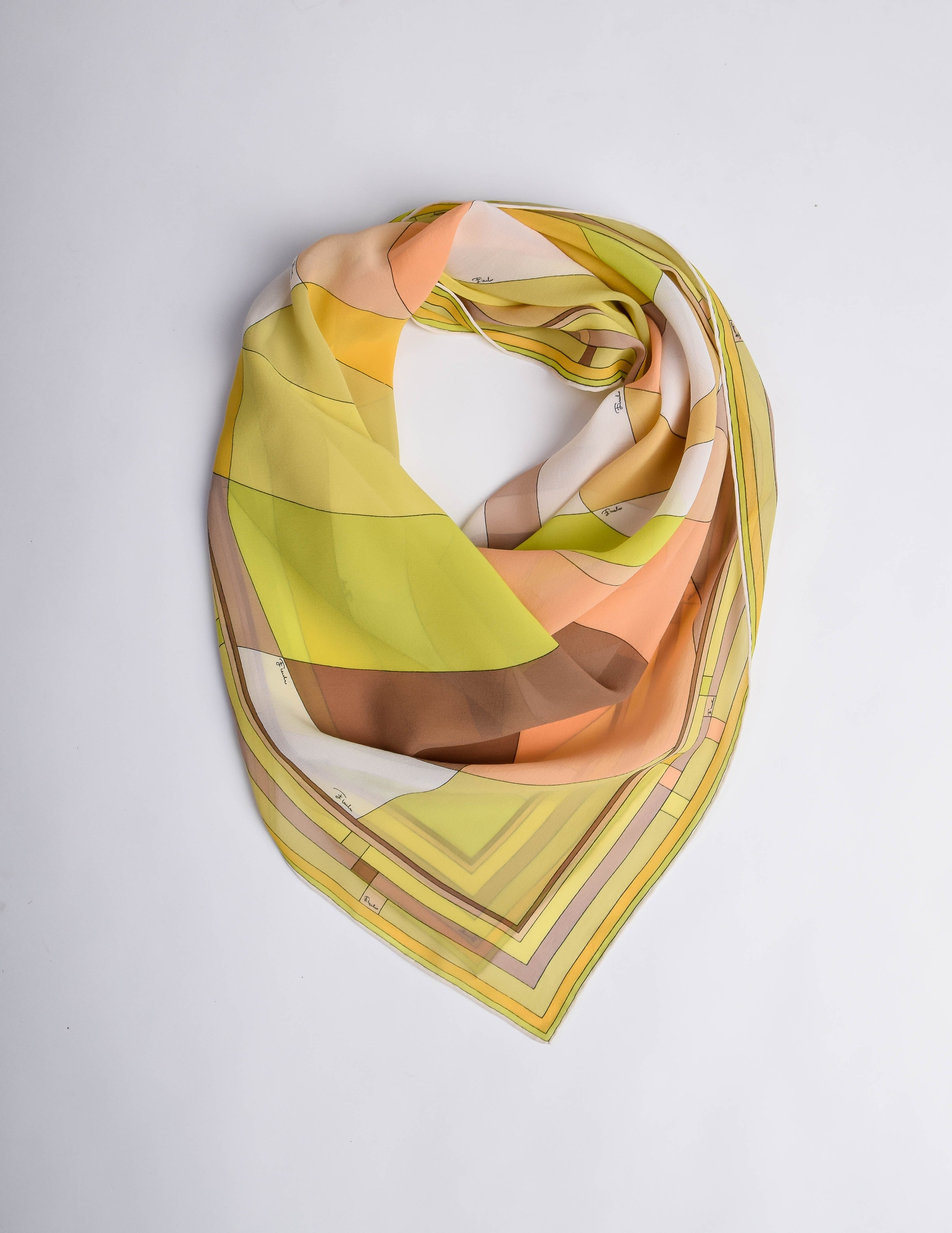 Pucci Vintage Green and Yellow Geometric Print Silk Chiffon Scarf ...