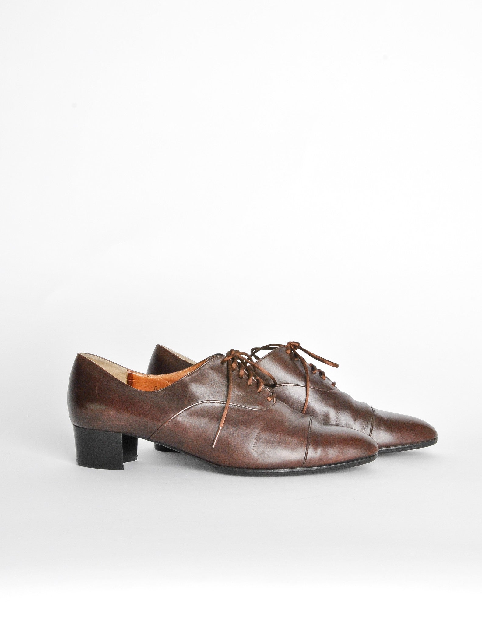 Robert Clergerie Vintage Brown Leather Heeled Oxford Shoes - from ...