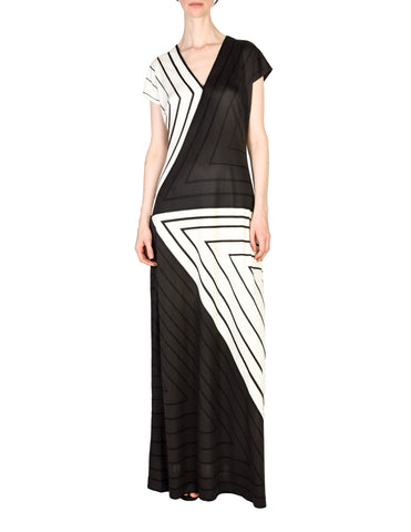 Roberta di Camerino Vintage Black White Grey Graphic Print Maxi Dress