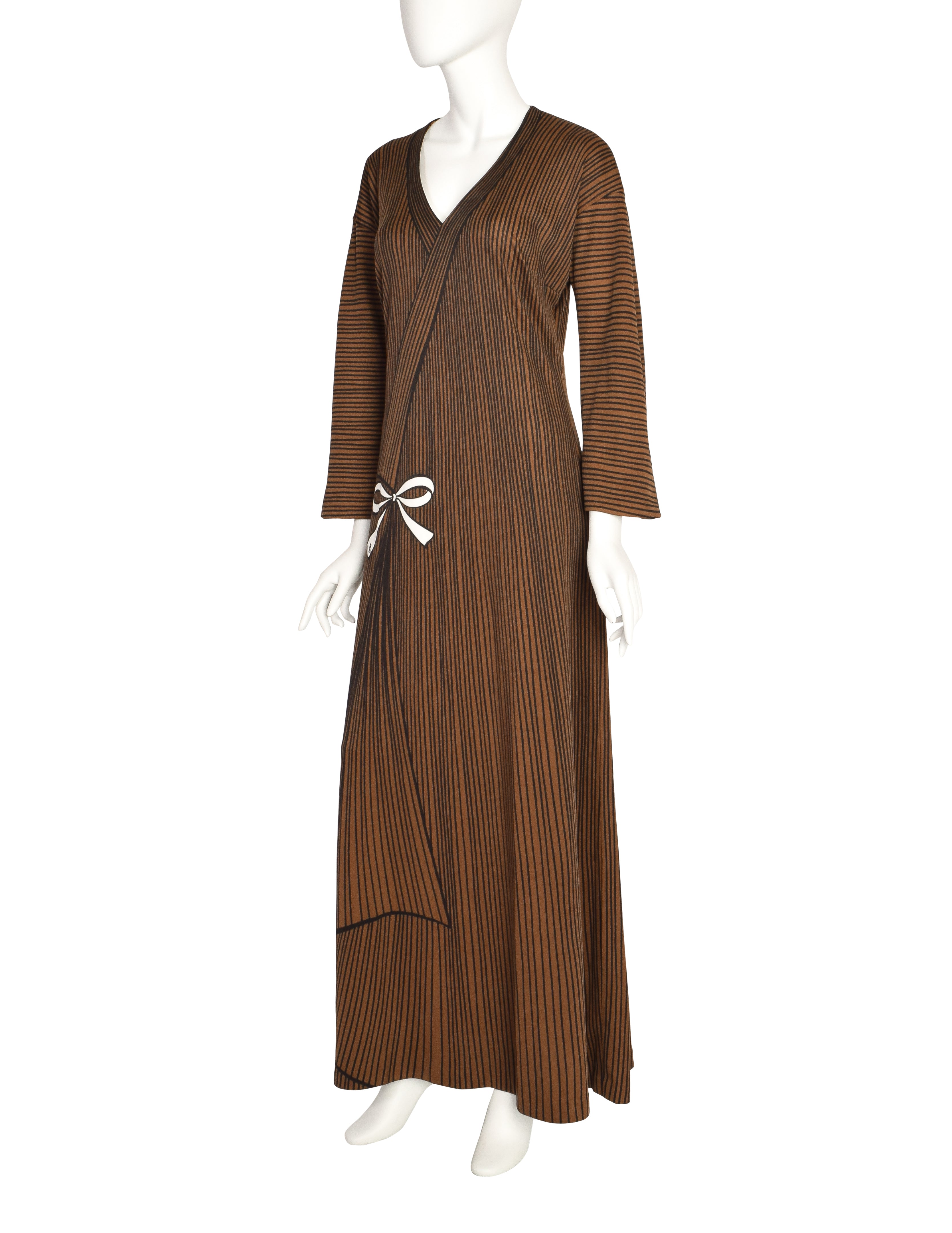 Roberta di Camerino Vintage 1978 Brown Trompe L'oeil Bow Maxi Dress ...