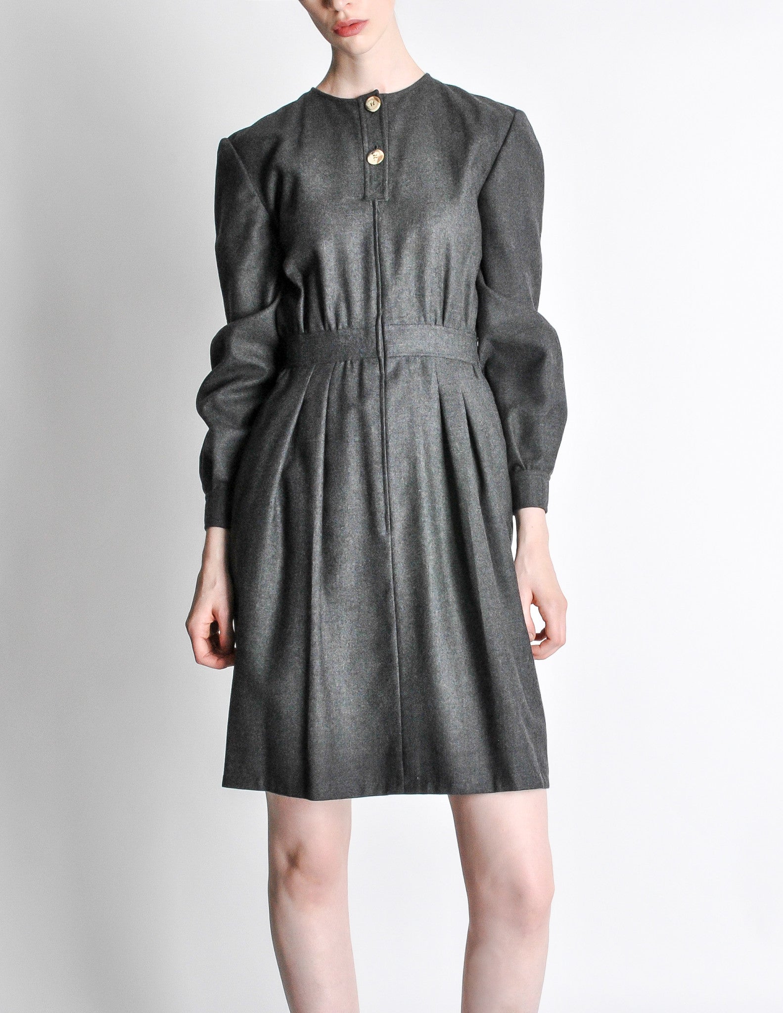 Valentino Vintage Charcoal Grey Wool Dress - from Amarcord Vintage Fashion