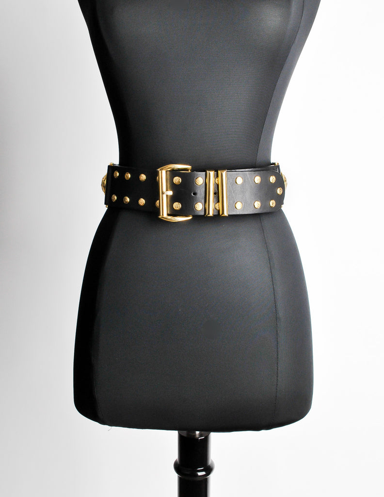 Versace Vintage Black and Gold Studded Medusa Belt – Amarcord Vintage ...