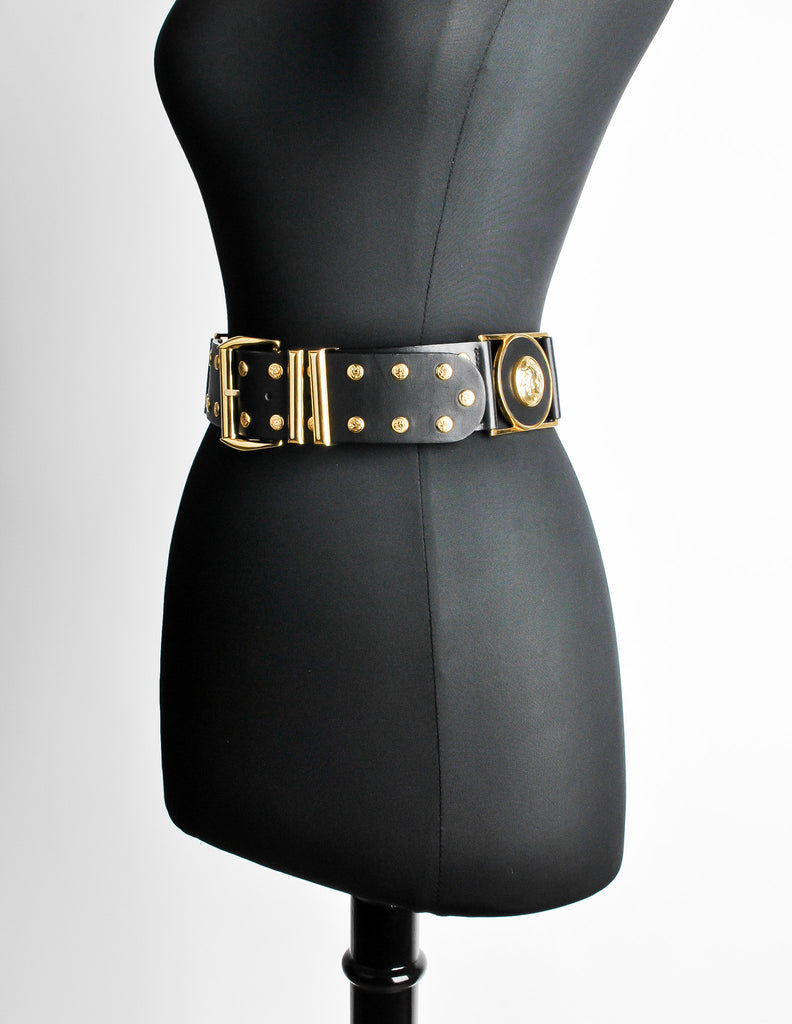 Versace Vintage Black and Gold Studded Medusa Belt – Amarcord Vintage ...