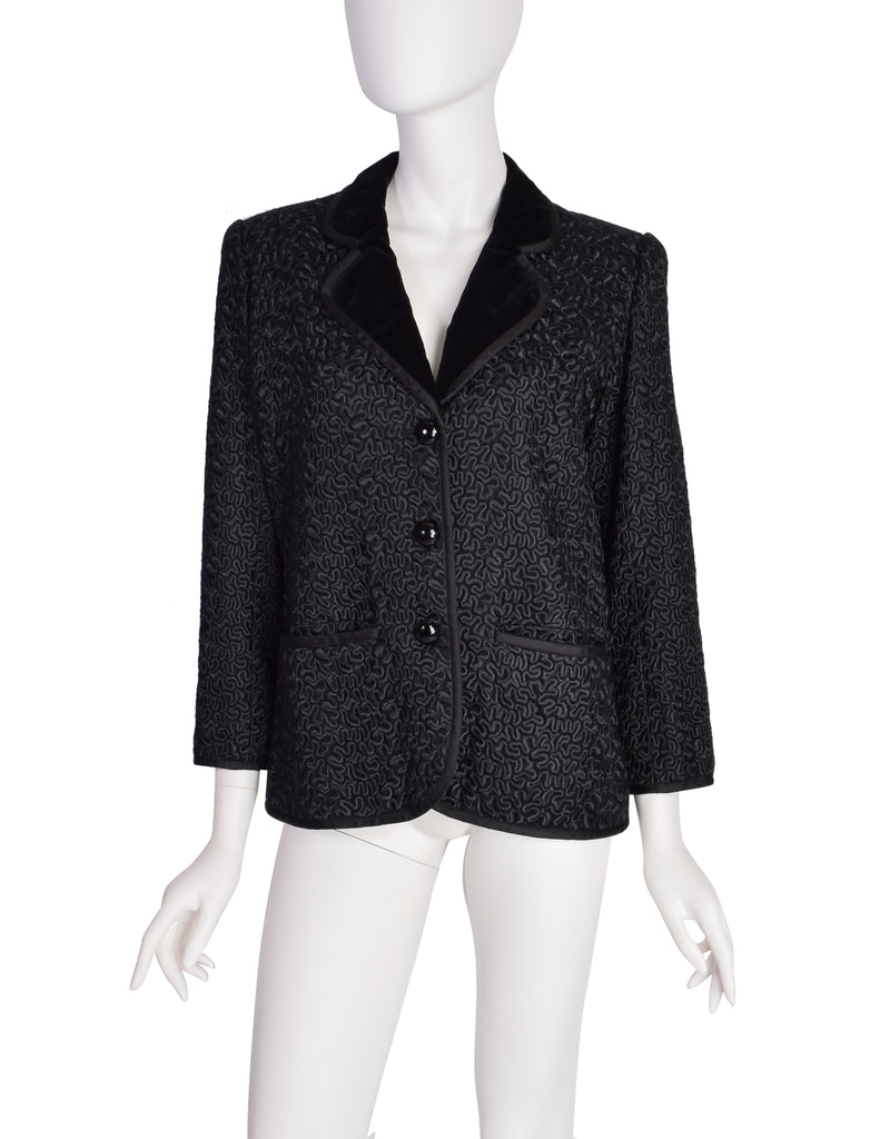 Yves Saint Laurent Vintage Black Embroidered Wool Velvet Blazer