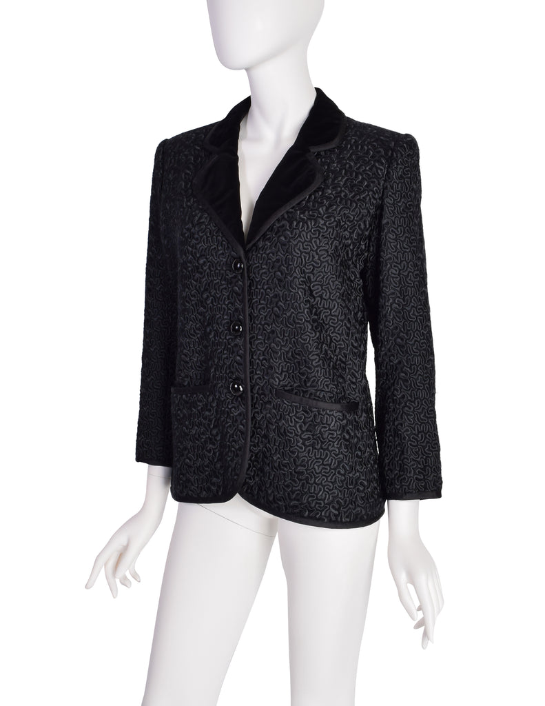 Yves Saint Laurent Vintage Black Embroidered Wool Velvet Blazer Jacket ...