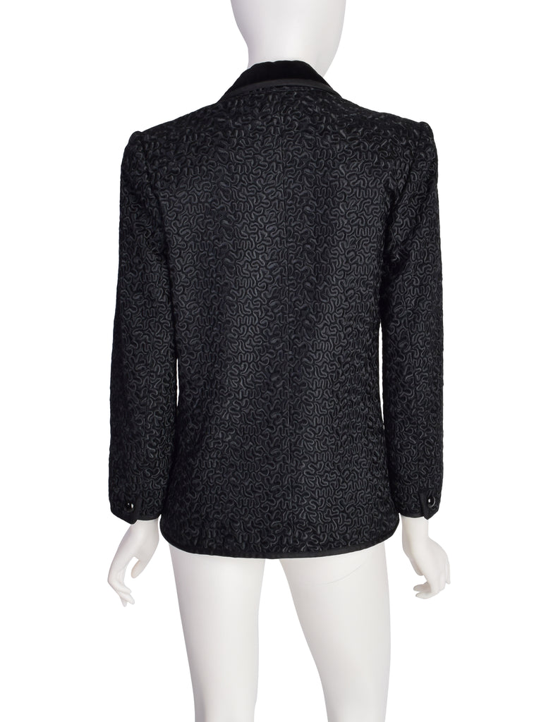 Yves Saint Laurent Vintage Black Embroidered Wool Velvet Blazer Jacket ...