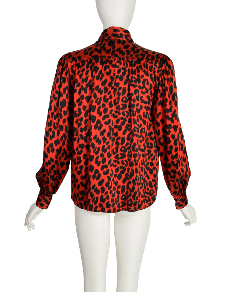 Yves Saint Laurent Vintage AW 1983 Red Black Leopard Print Silk Charme ...