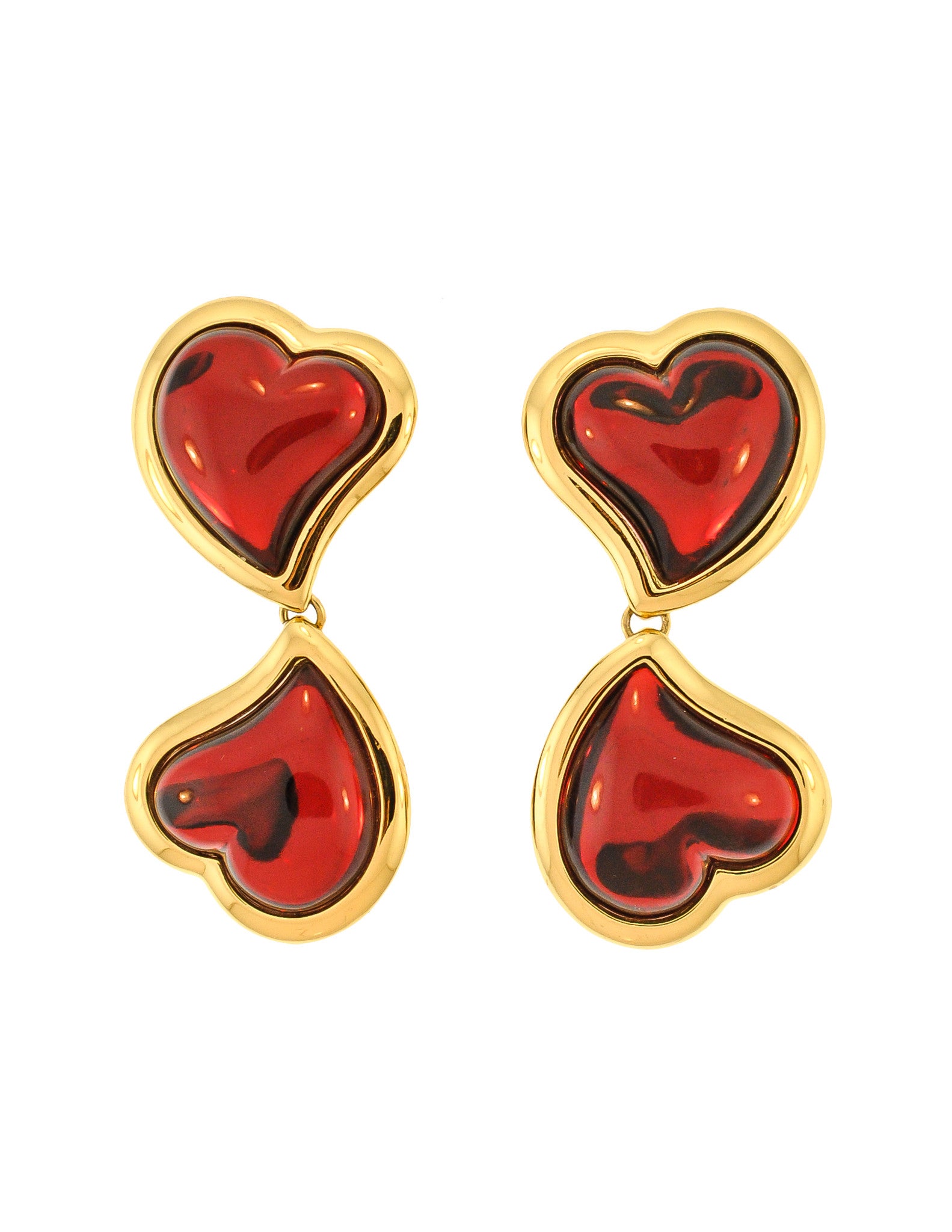 YSL Vintage Double Red Heart Earrings - from Amarcord Vintage Fashion