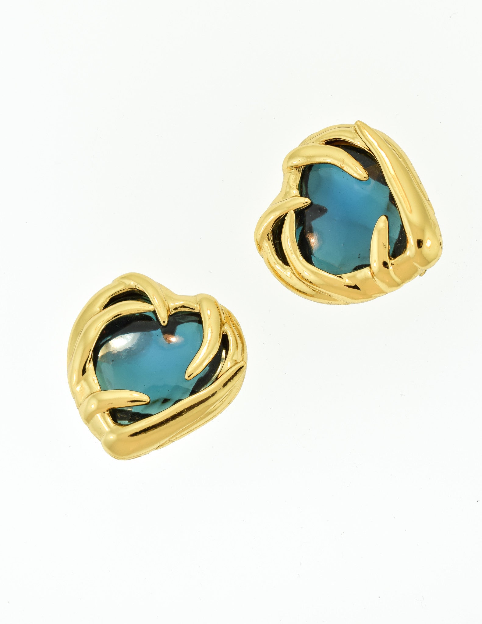 YSL Vintage Gold Green Gripoix Glass Heart Earrings - from Amarcord ...