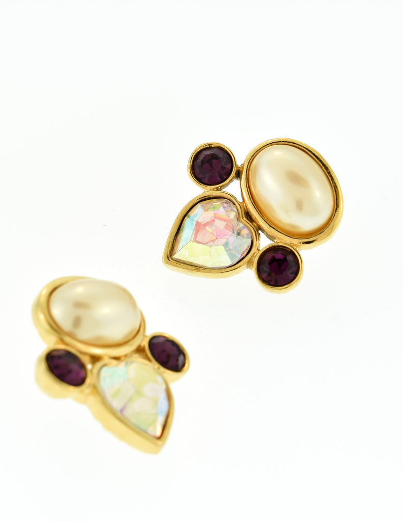 YSL Vintage Pearl Rhinestone Iridescent Heart Earrings – Amarcord ...