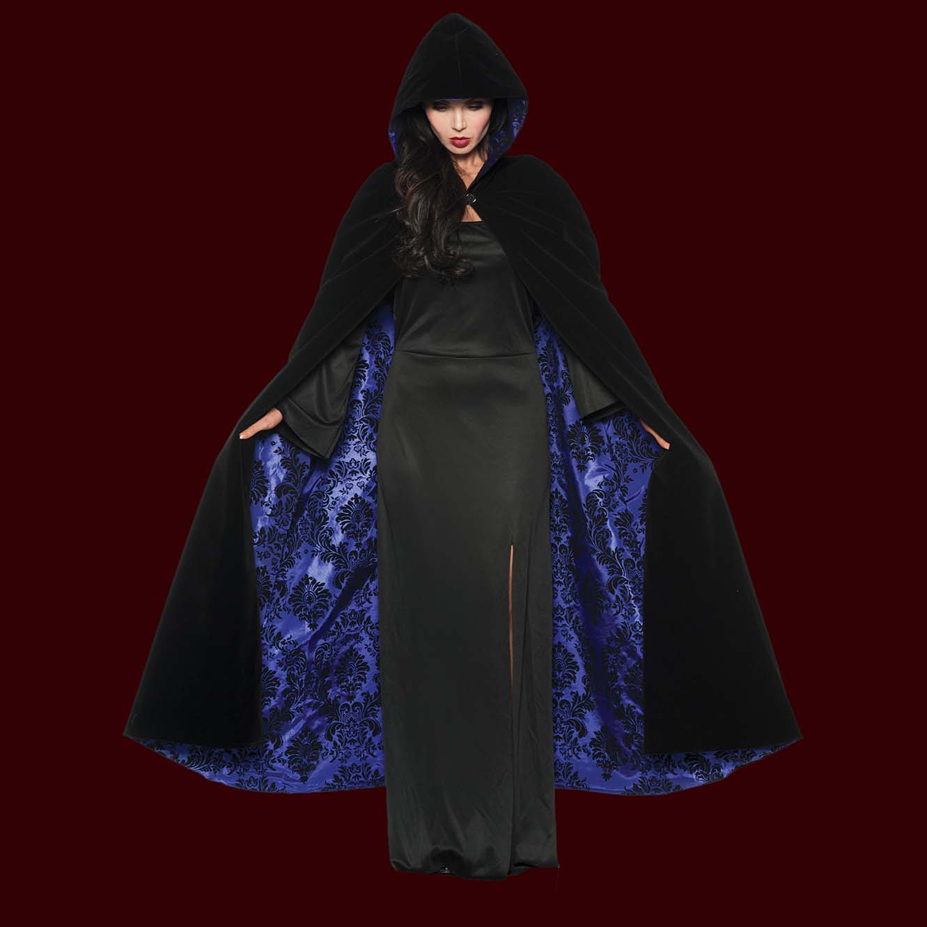 Velvet And Satin Flocked Cape Purple 3119