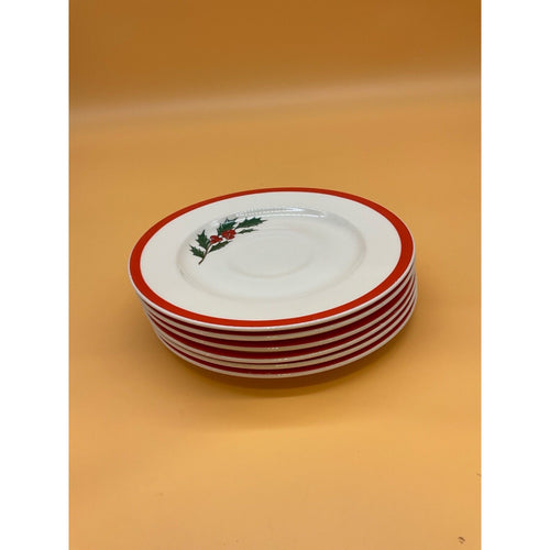 Set of 6 Taylor Smith Taylor Holly Spruce Saucer Plates 6.5" Christmas Red