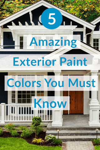 beautiful painted blue home with text overlay