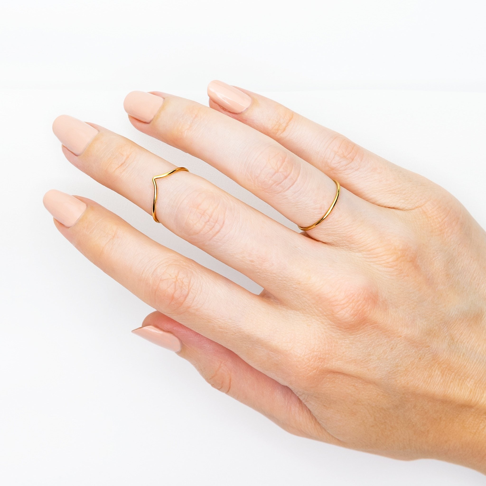 Chevron + Smooth Stacking Ring - Set of 2 - 14k Gold Fill