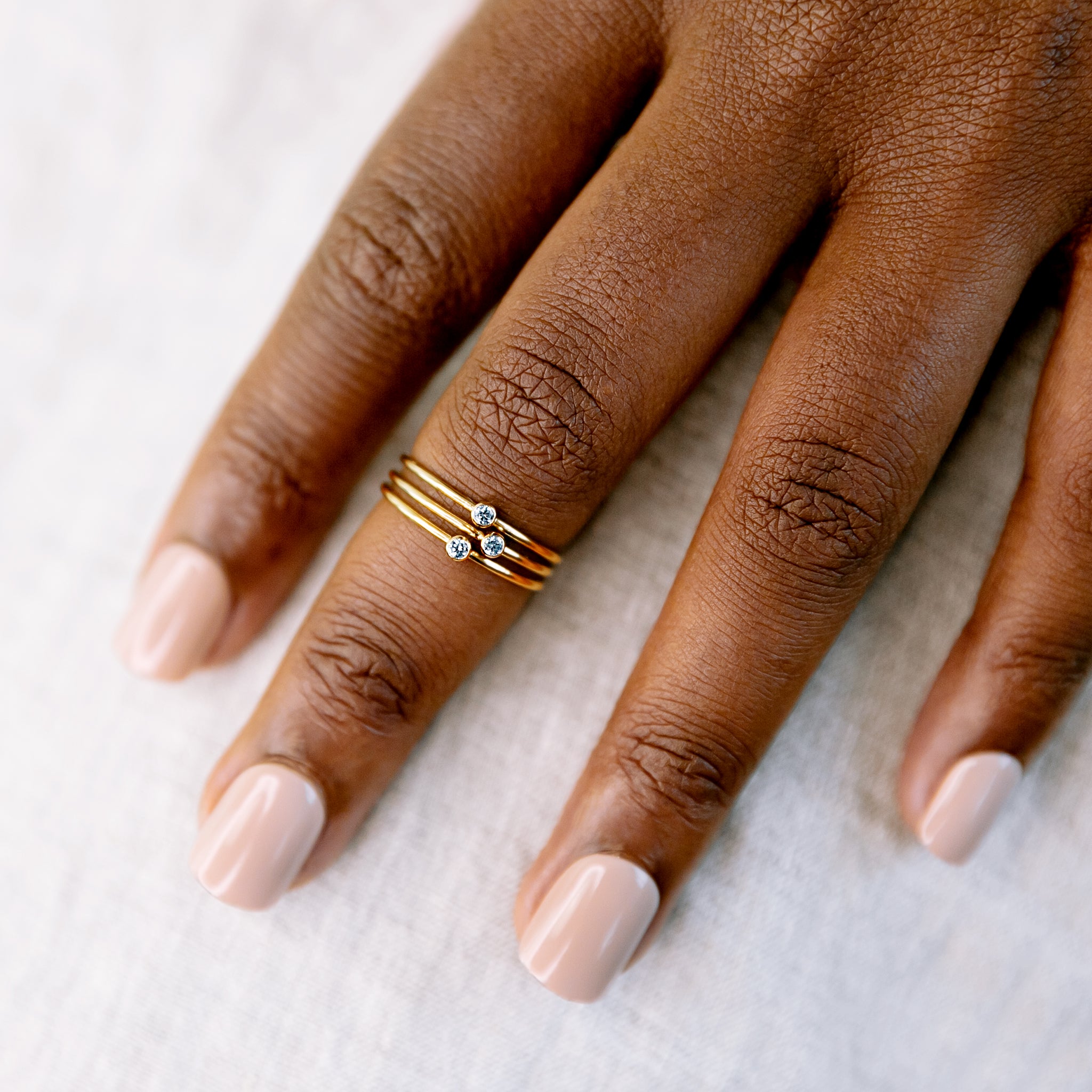 Chevron + Dainty Aquamarine Gem Stacking Ring - Set of 2 - 14k Gold Fill