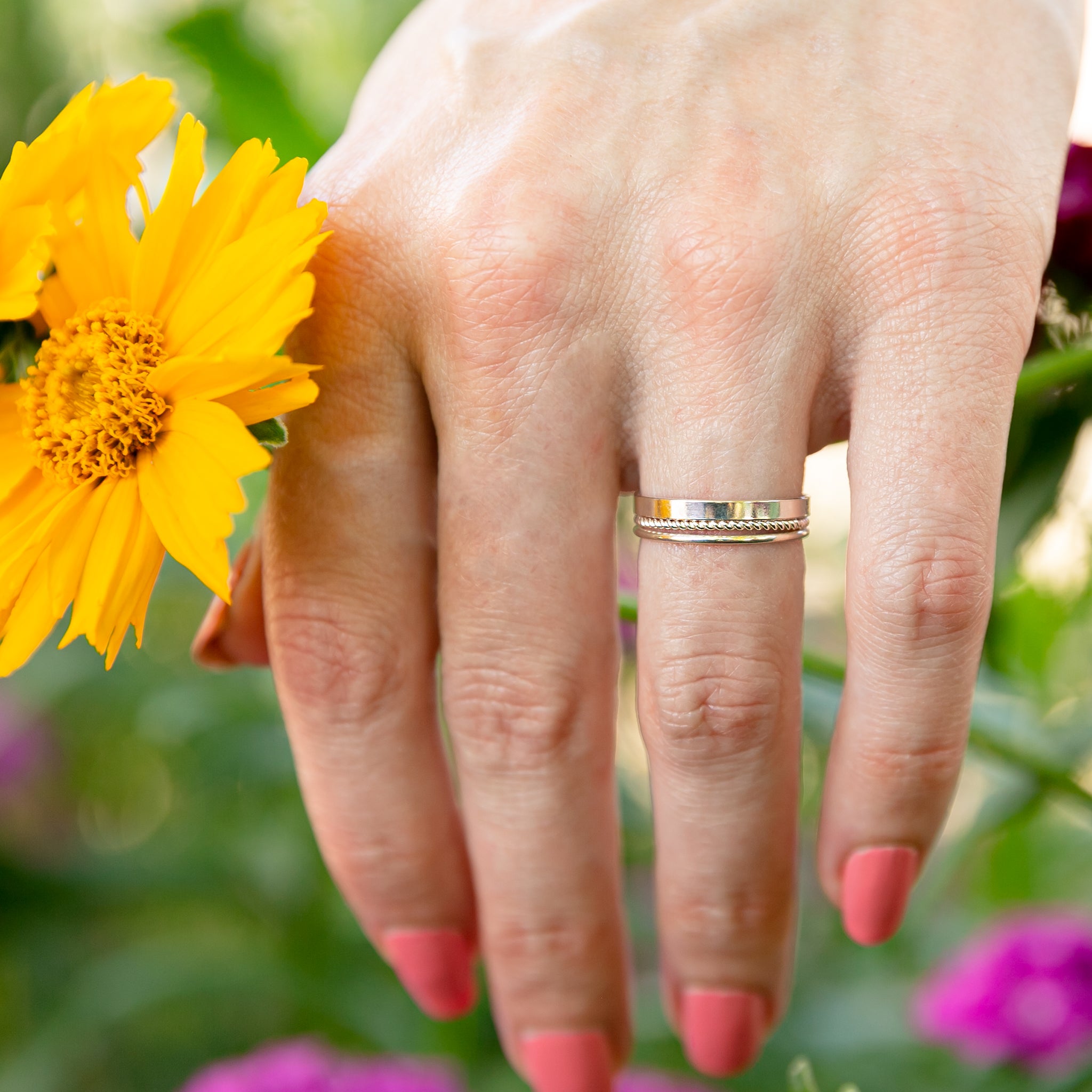 Mixed Texture Stacking Rings - Set of 3 - Sterling Silver