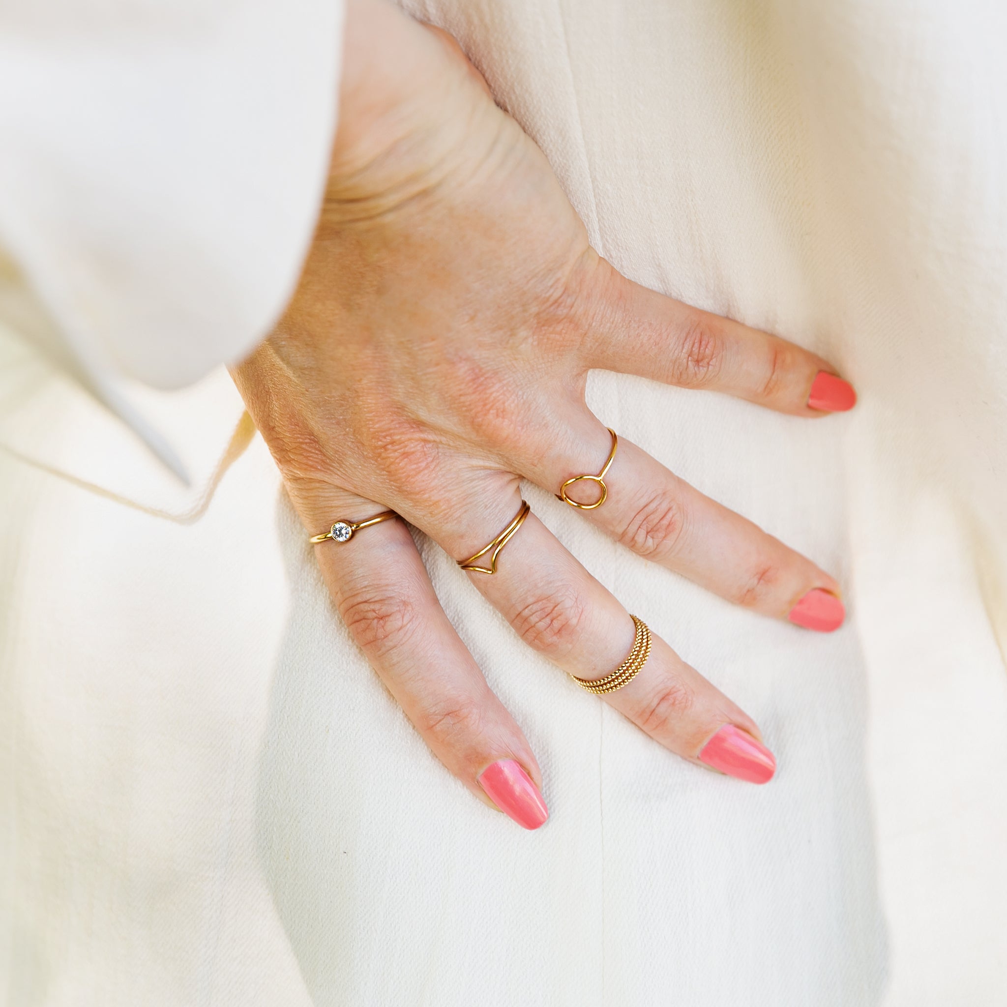 Open Circle + Smooth Stacking Ring - Set of 2 - 14k Gold Fill