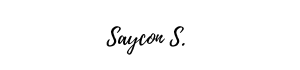 Saycon's name written in cursive , signature style