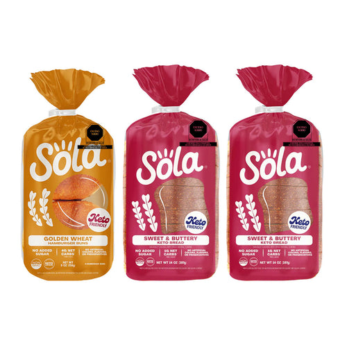 Pan Keto 3 Pack con 2 Panes Caja sabor Mantequilla y 1 Hamburguesa de Sola