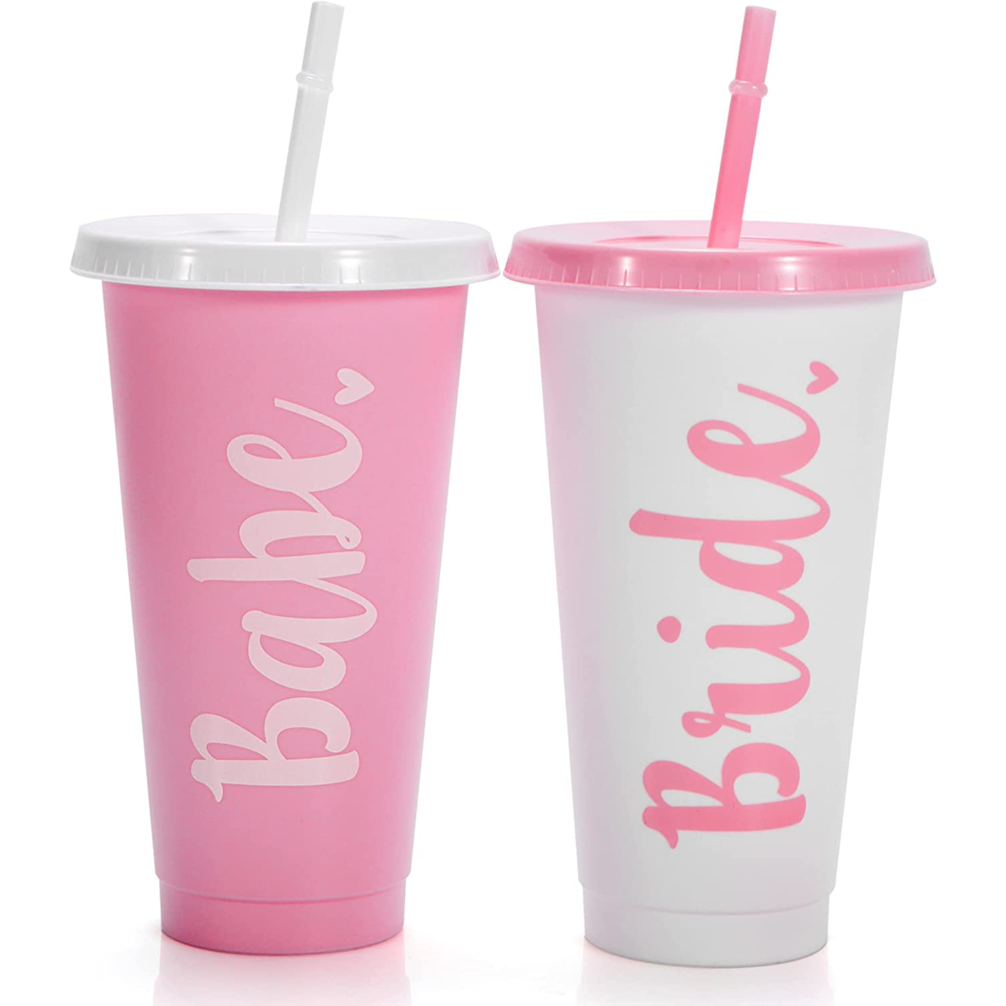 Personalized Tumbler Plastic Cups with Lids and Straws Tumblers in Bulk  Custom Bridal Party Tumbler Plastic Cups Reusable (Pink)