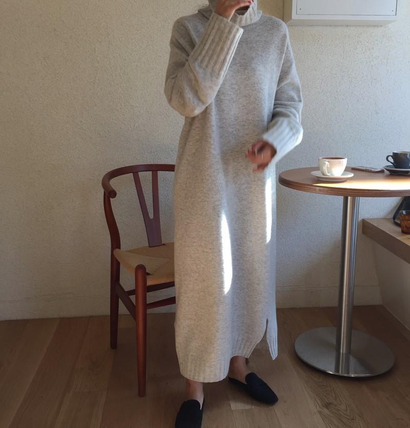 casual high collar long knitted maxi dress