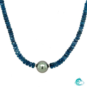 14K WG Tahitian Pearl & Kyanite Beaded Necklace