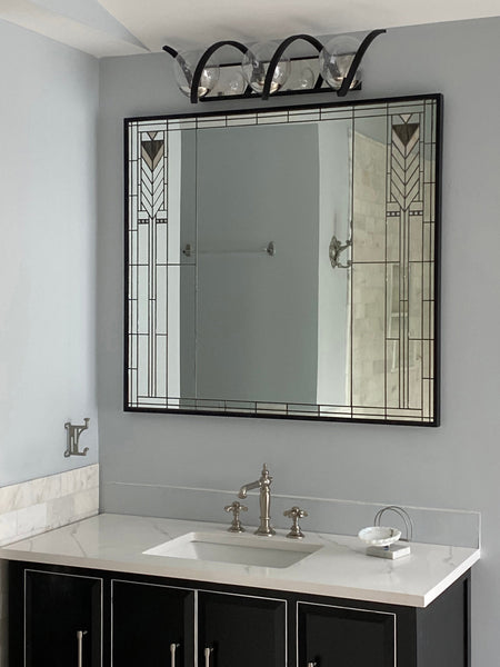 Custom bathroom vanity mirror made of stained glass