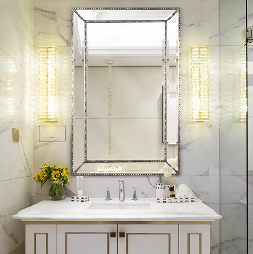H Framed Rectangular Beveled Edge Bathroom Vanity Mirror in Champagne silver_Home Depot 24x36