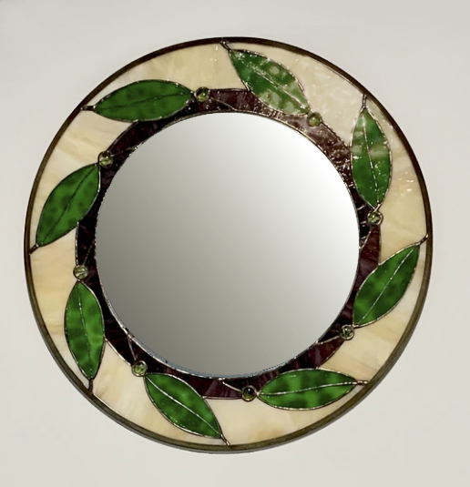 Round Stained Glass Mirror with Leaves_Artisan Craftsmen