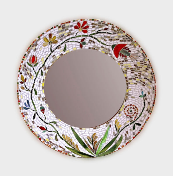White Fantasy Vine Mosaic Mirror_Mosaic Mirrors by Pam_Etsy.