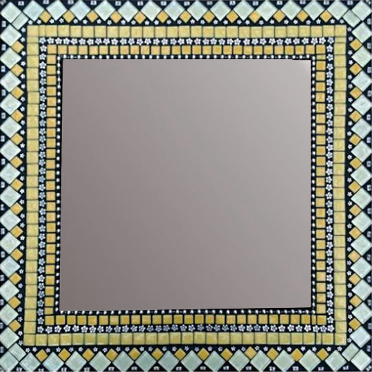 Green Street Mosaics, Yellow and Black Mosaic Wall Mirror, $880 for 30x30