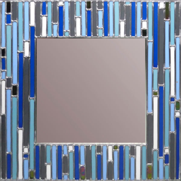 blue leaded stained glass mirror