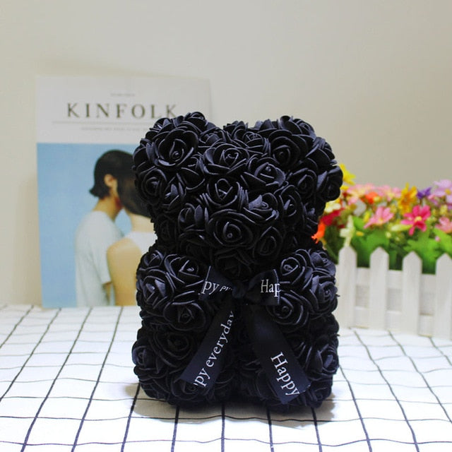 black rose teddy bear