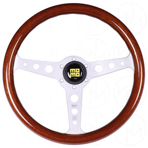 Momo Indy Heritage Line Wood Steering Wheel - 350mm w/Silver