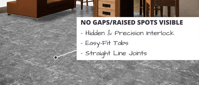 Perfection Floor Marble Stone Vinyl Tiles - Hidden & Precision Interlocking Tiles for No Raised Spots