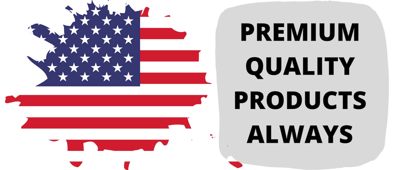 american flag with caption "premium quality products always"