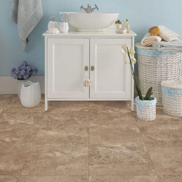 Perfection Floor Tile Tivoli Stone Luxury Vinyl Tiles - 5mm Thick (20" x 20") with Narvana Tivoli Pattern Being Used in a Bathroom