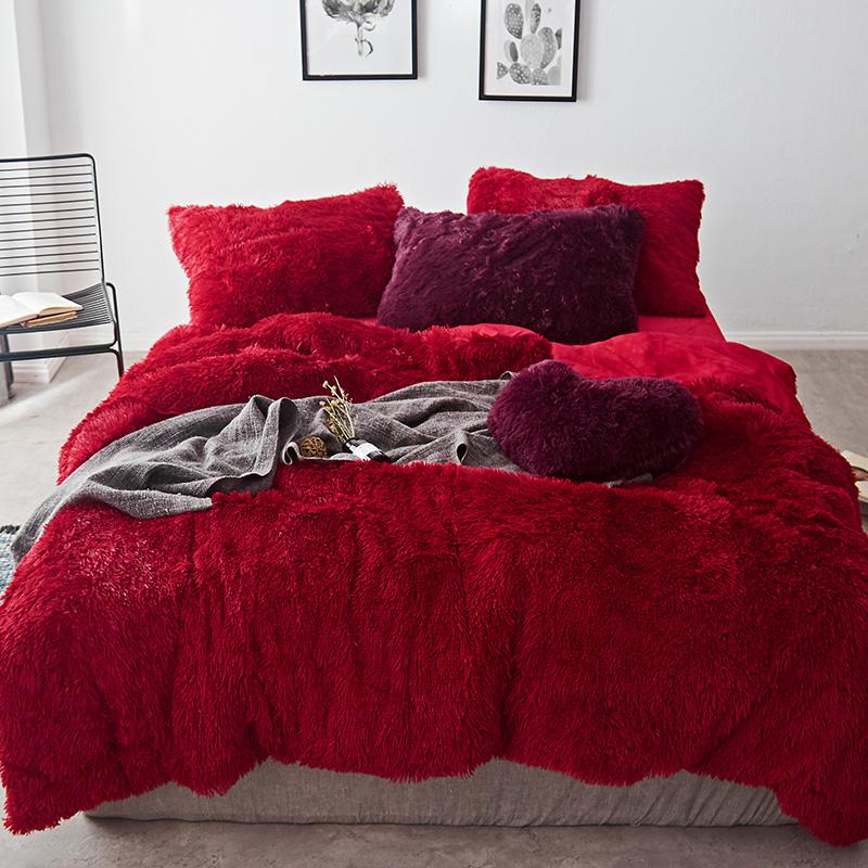 Red Coral Velvet Duvet Cover Bed Sheet Pillow Case Ditwoon